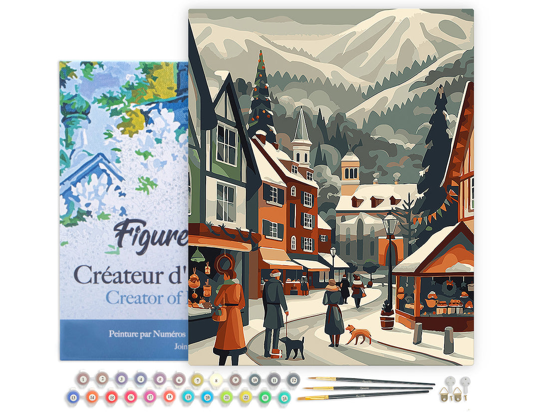 Malen nach Zahlen 40x50cm auf Keilrahmen gespannt Figured’Art Weihnachtsmarkt im Tal - Kidis Art