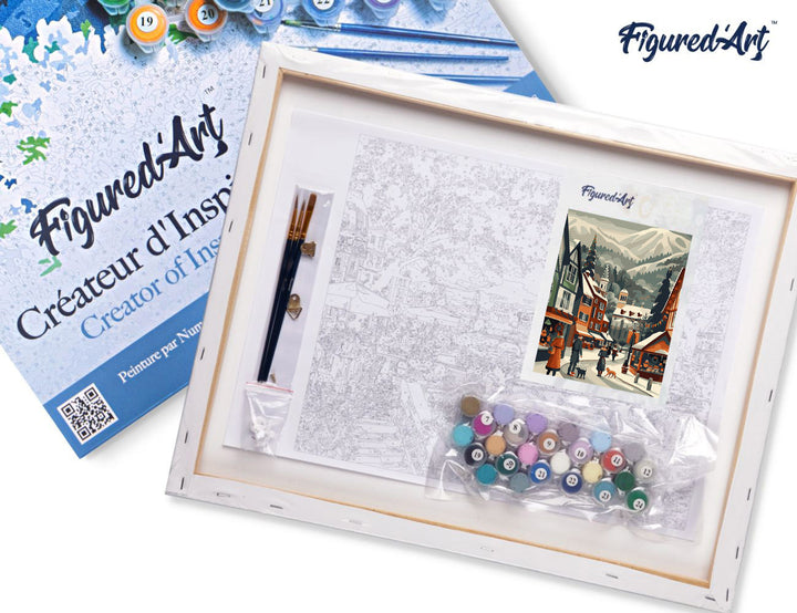 Malen nach Zahlen 40x50cm auf Keilrahmen gespannt Figured’Art Weihnachtsmarkt im Tal - Kidis Art