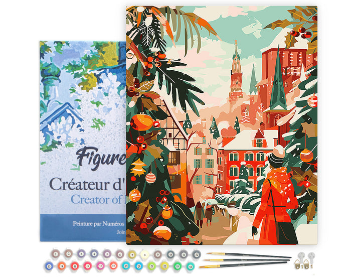 Malen nach Zahlen 40x50cm auf Keilrahmen gespannt Figured’Art Weihnachtsmarktszene - Kidis Art