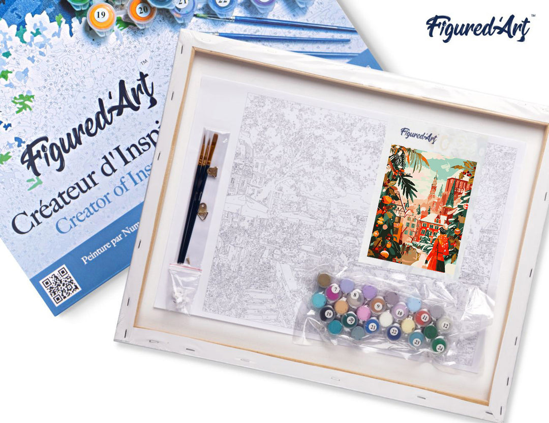 Malen nach Zahlen 40x50cm auf Keilrahmen gespannt Figured’Art Weihnachtsmarktszene - Kidis Art