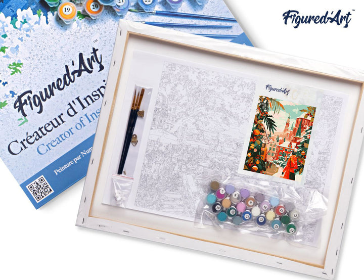 Malen nach Zahlen 40x50cm auf Keilrahmen gespannt Figured’Art Weihnachtsmarktszene - Kidis Art