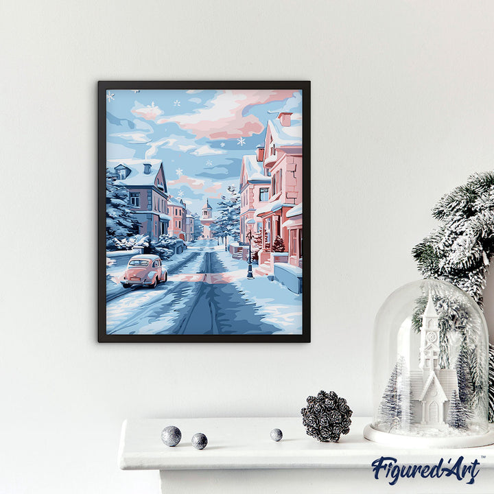 Malen nach Zahlen 40x50cm ohne Keilrahmen Figured’Art Verschneiter Morgen in der Stadt