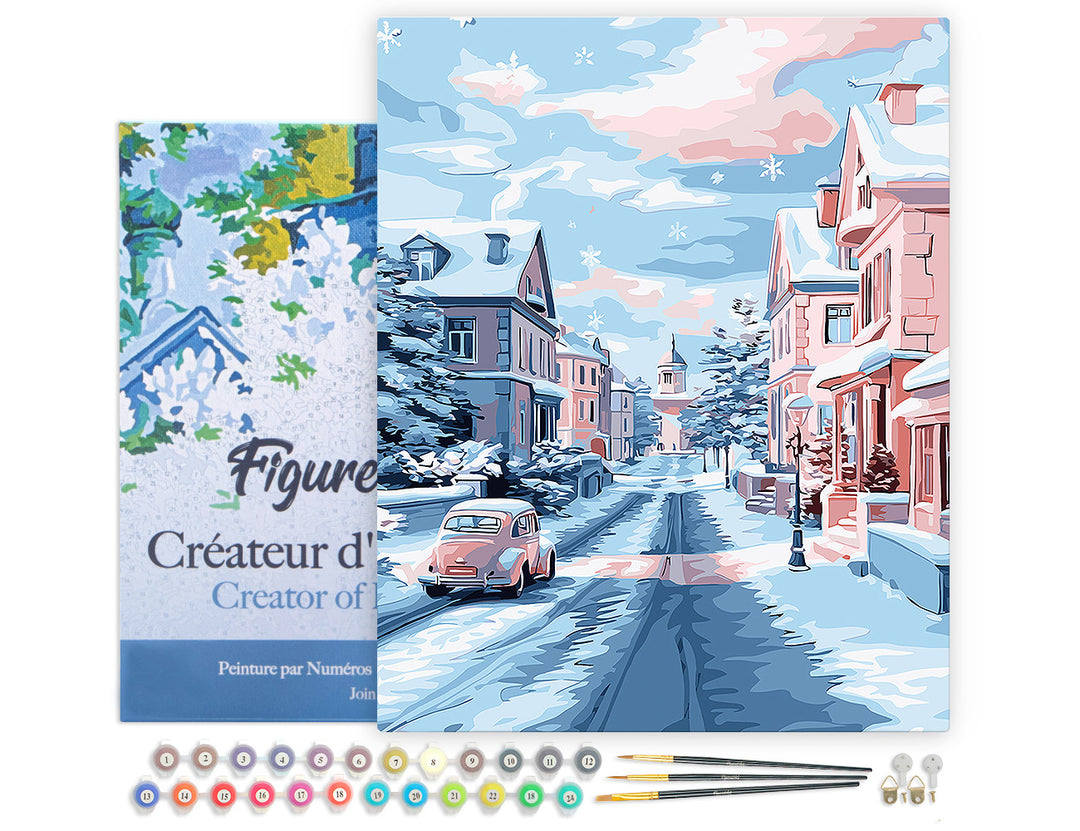 Malen nach Zahlen 40x50cm auf Keilrahmen gespannt Figured’Art Verschneiter Morgen in der Stadt - Kidis Art