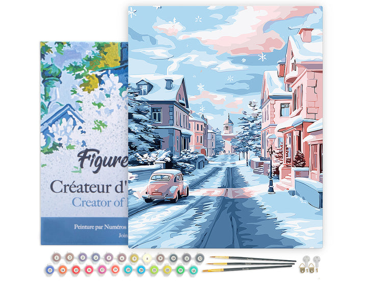 Malen nach Zahlen 40x50cm auf Keilrahmen gespannt Figured’Art Verschneiter Morgen in der Stadt - Kidis Art