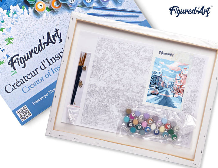 Malen nach Zahlen 40x50cm auf Keilrahmen gespannt Figured’Art Verschneiter Morgen in der Stadt - Kidis Art