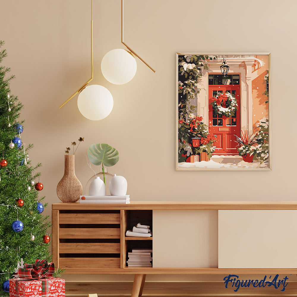 Malen nach Zahlen 40x50cm ohne Keilrahmen Figured’Art Weihnachtskranz - Kidis Art