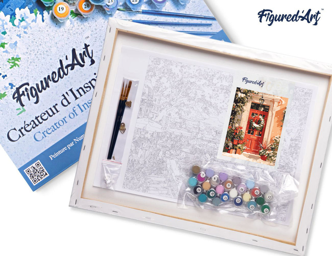 Malen nach Zahlen 40x50cm auf Keilrahmen gespannt Figured’Art Weihnachtskranz