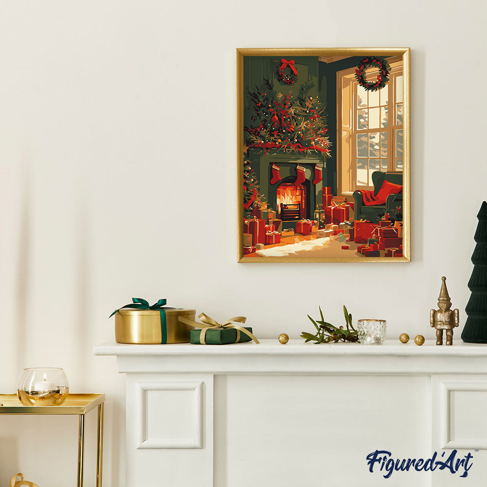 Malen nach Zahlen 40x50cm ohne Keilrahmen Figured’Art Kaminfeuer zu Weihnachten - Kidis Art