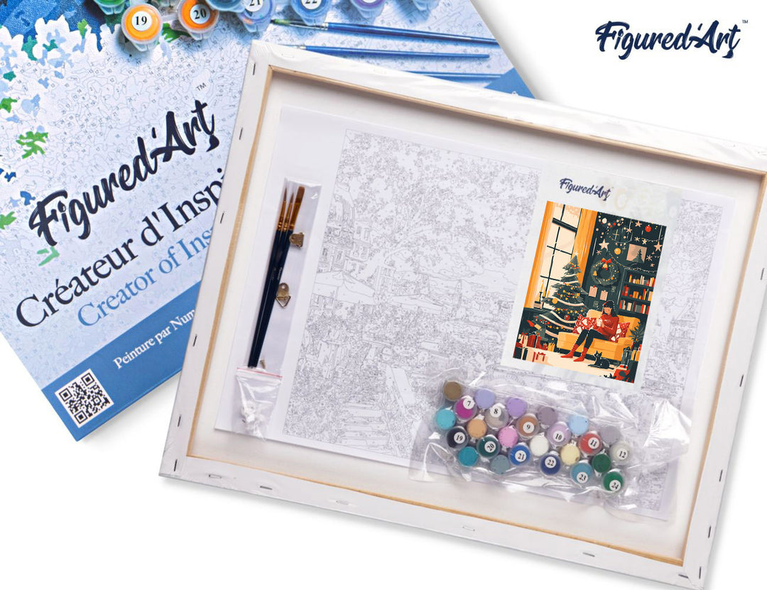 Malen nach Zahlen 40x50cm auf Keilrahmen gespannt Figured’Art Geselliger Weihnachtsabend