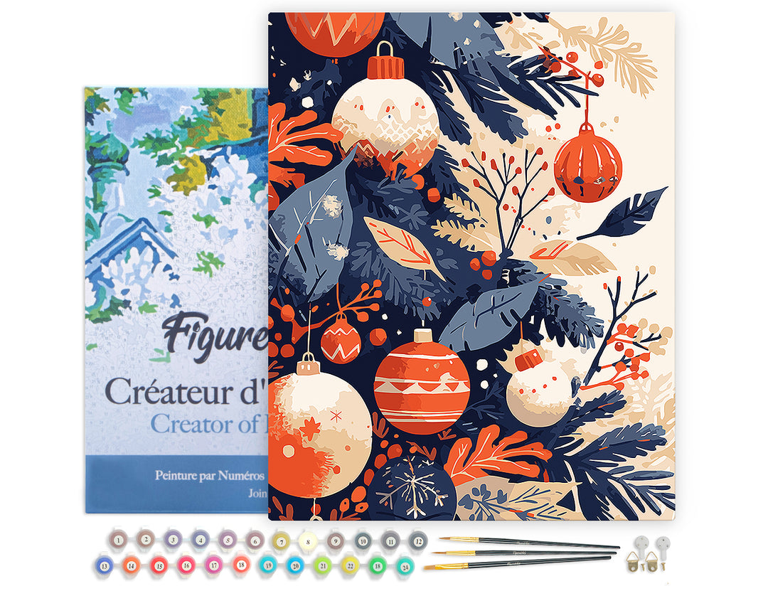 Malen nach Zahlen 40x50cm auf Keilrahmen gespannt Figured’Art Weihnachtskugeln