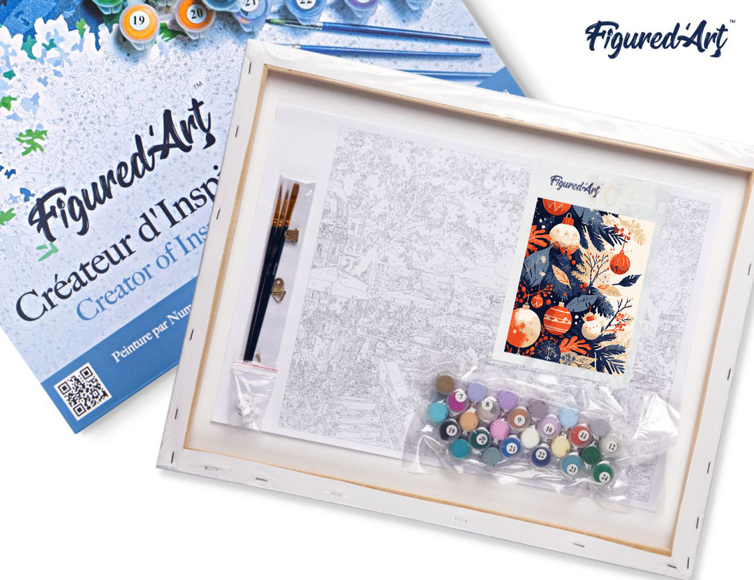 Malen nach Zahlen 40x50cm auf Keilrahmen gespannt Figured’Art Weihnachtskugeln