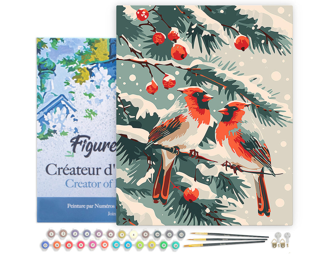 Malen nach Zahlen 40x50cm auf Keilrahmen gespannt Figured’Art Winterkardinal