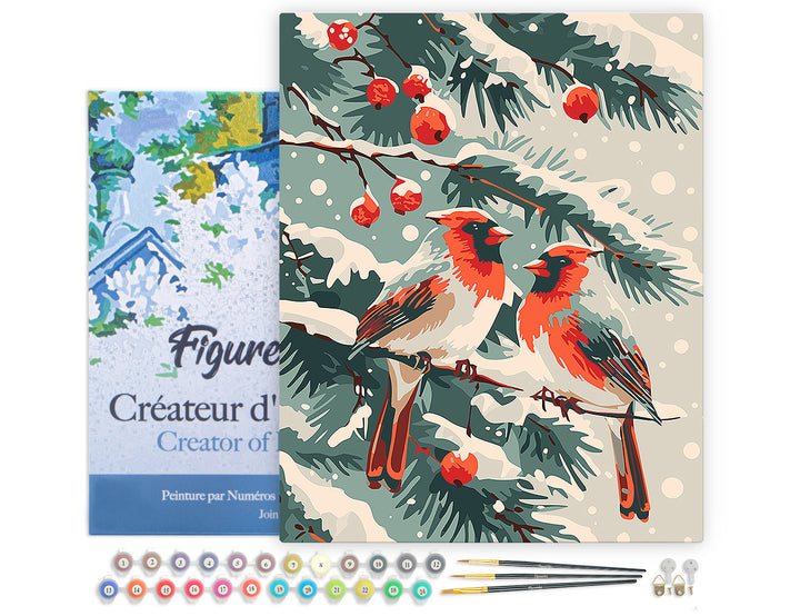 Malen nach Zahlen 40x50cm auf Keilrahmen gespannt Figured’Art Winterkardinal