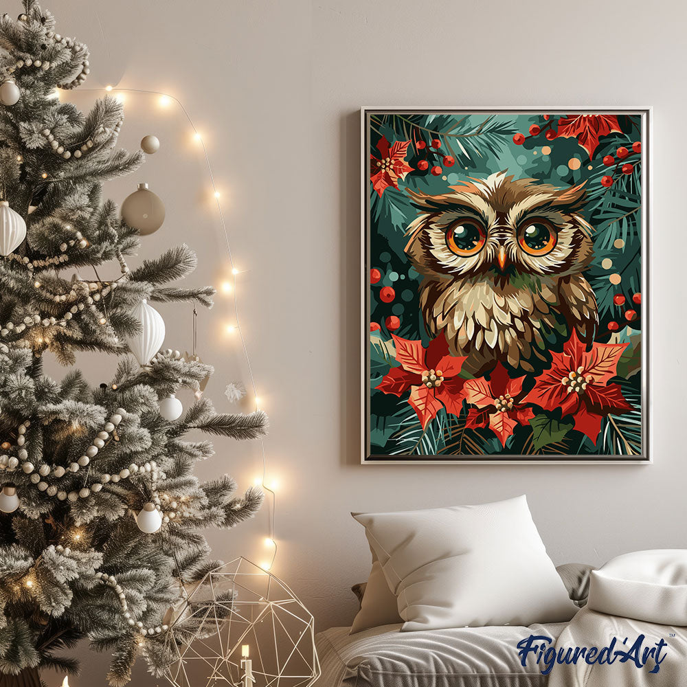 Malen nach Zahlen 40x50cm ohne Keilrahmen Figured’Art Weihnachts-Eule - Kidis Art