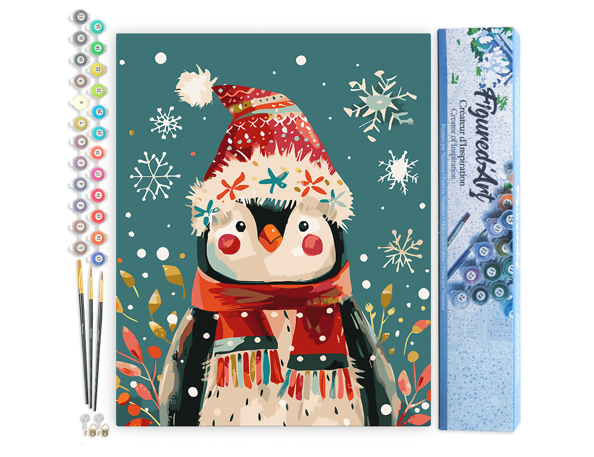 Malen nach Zahlen 40x50cm ohne Keilrahmen Figured’Art Kleiner Weihnachts-Pinguin - Kidis Art