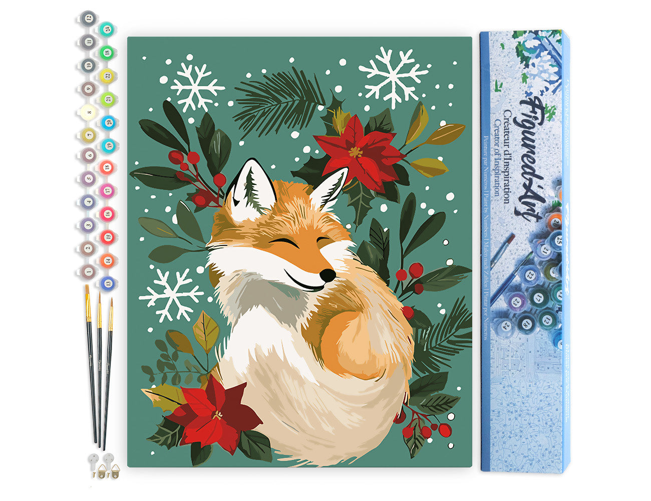 Malen nach Zahlen 40x50cm ohne Keilrahmen Figured’Art Kleiner Weihnachts-Fuchs - Kidis Art