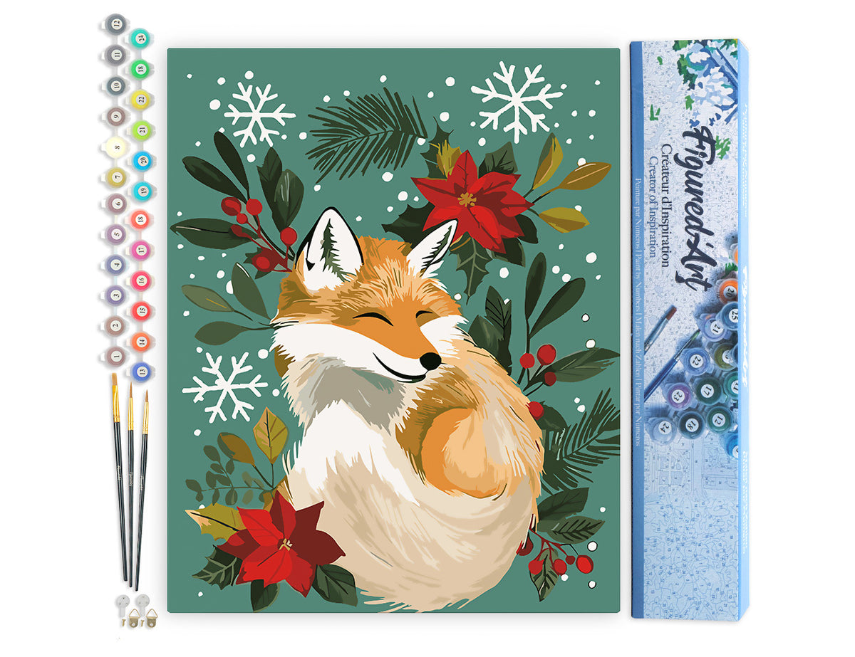 Malen nach Zahlen 40x50cm ohne Keilrahmen Figured’Art Kleiner Weihnachts-Fuchs - Kidis Art