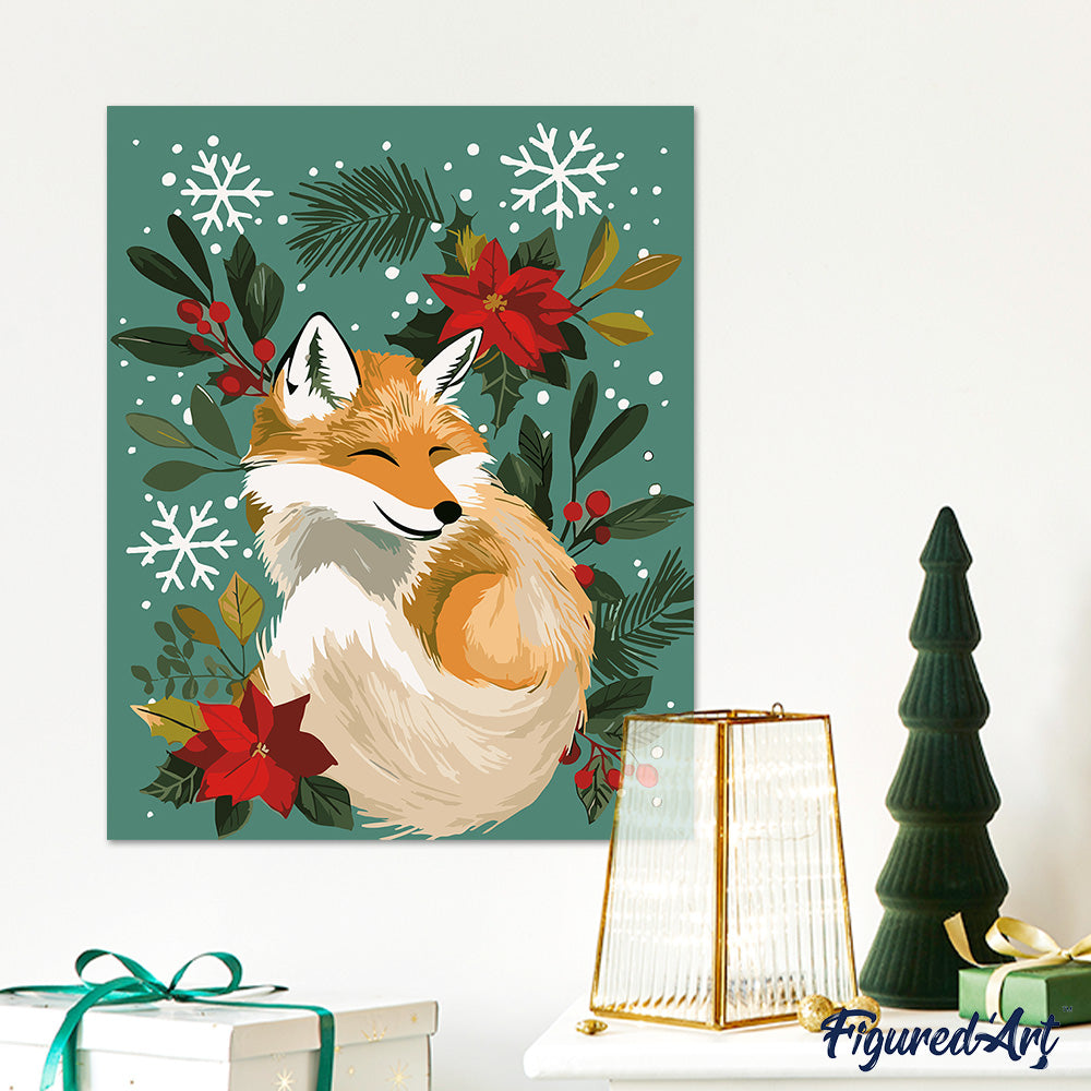 Malen nach Zahlen 40x50cm ohne Keilrahmen Figured’Art Kleiner Weihnachts-Fuchs