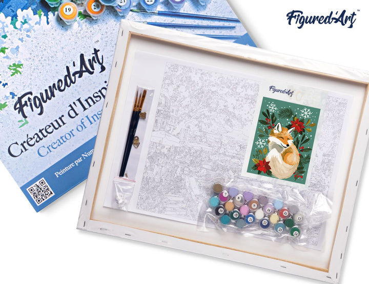 Malen nach Zahlen 40x50cm auf Keilrahmen gespannt Figured’Art Kleiner Weihnachts-Fuchs