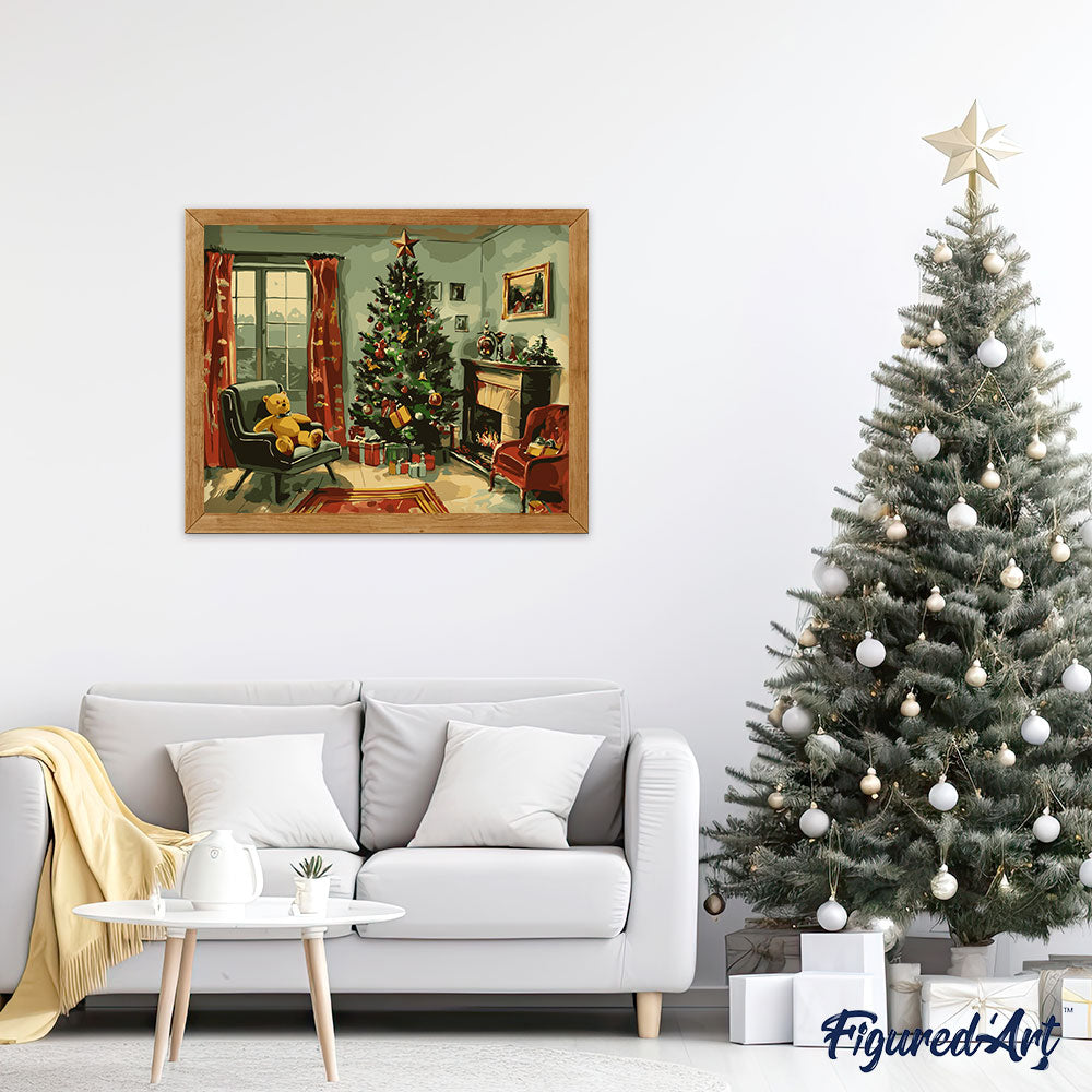 Malen nach Zahlen 40x50cm auf Keilrahmen gespannt Figured’Art Klassischer Weihnachtskamin