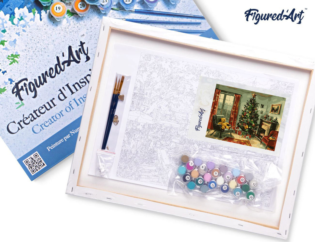 Malen nach Zahlen 40x50cm auf Keilrahmen gespannt Figured’Art Klassischer Weihnachtskamin