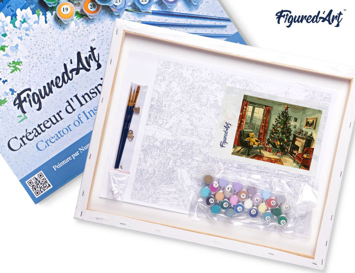 Malen nach Zahlen 40x50cm auf Keilrahmen gespannt Figured’Art Klassischer Weihnachtskamin