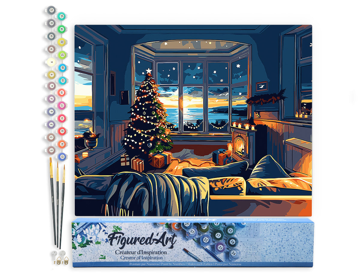 Malen nach Zahlen 40x50cm ohne Keilrahmen Figured’Art Weihnachtszimmer am Meer - Kidis Art