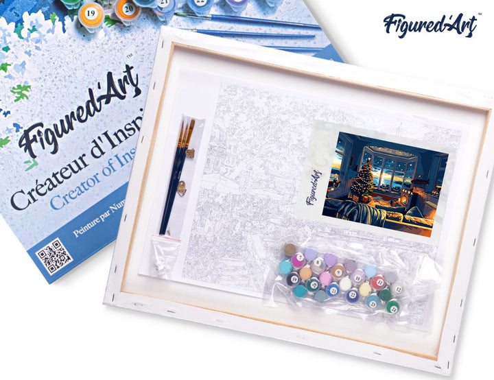 Malen nach Zahlen 40x50cm auf Keilrahmen gespannt Figured’Art Weihnachtszimmer am Meer - Kidis Art