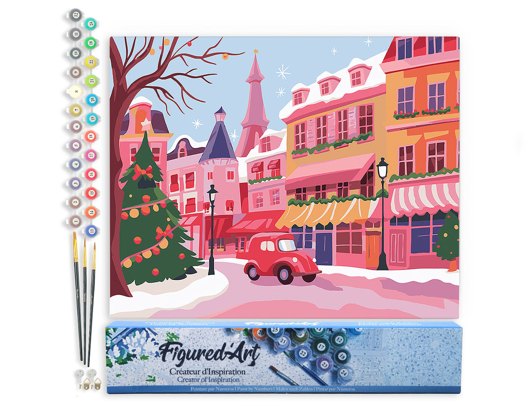 Malen nach Zahlen 40x50cm ohne Keilrahmen Figured’Art Bunte Weihnachtsstadt - Kidis Art