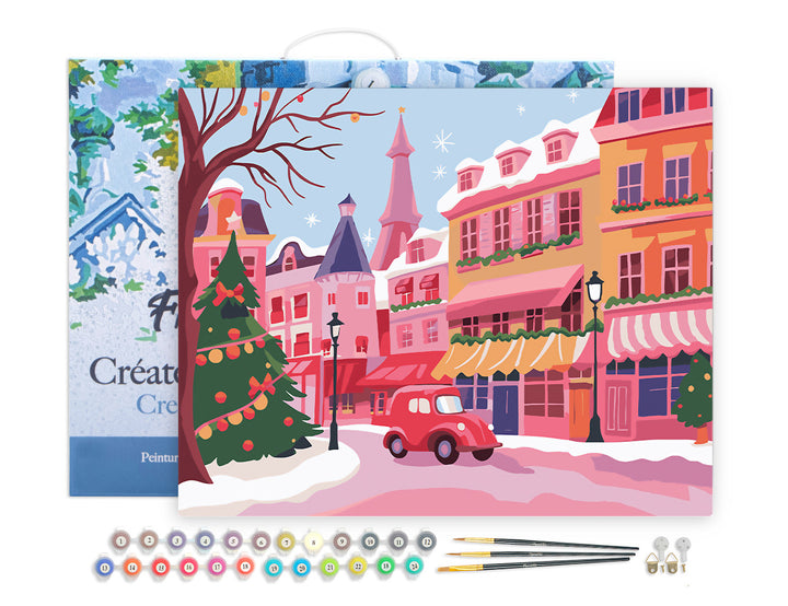 Malen nach Zahlen 40x50cm auf Keilrahmen gespannt Figured’Art Bunte Weihnachtsstadt