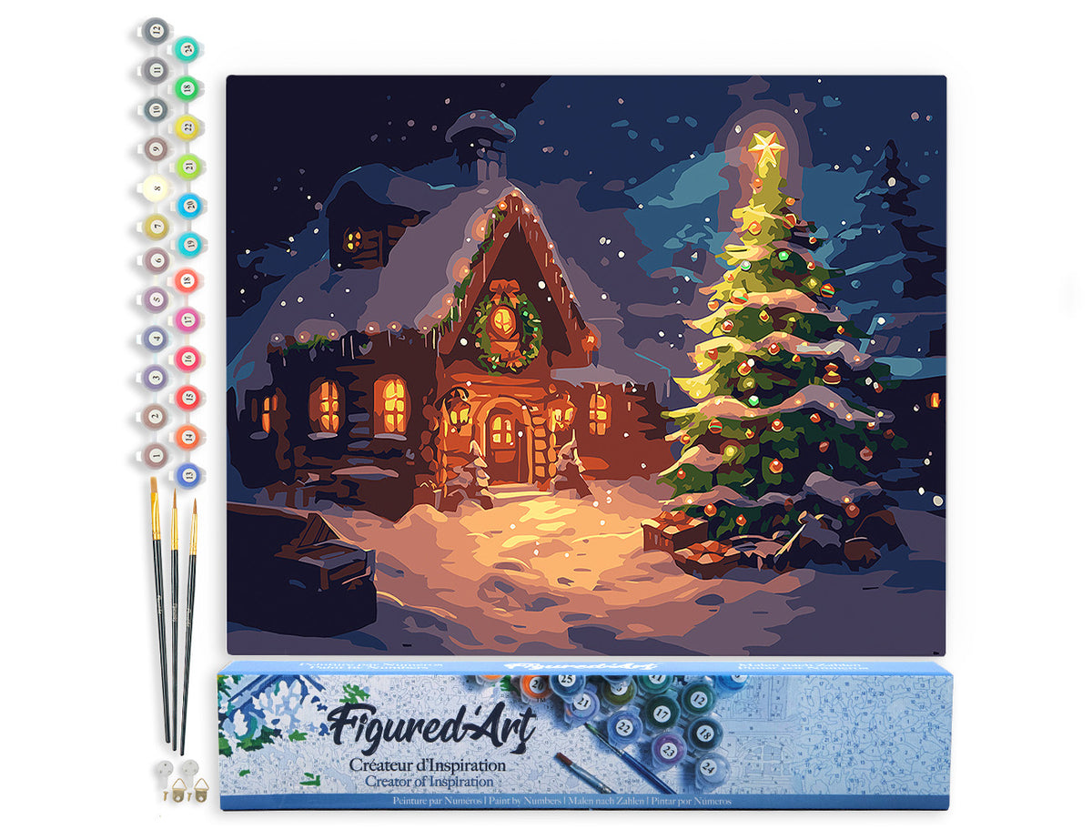 Malen nach Zahlen 40x50cm ohne Keilrahmen Figured’Art Verschneites Weihnachtscottage - Kidis Art