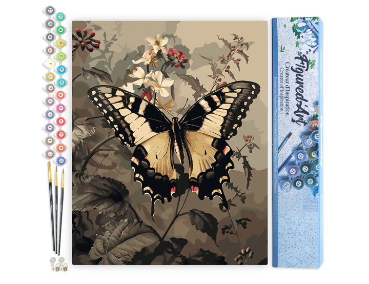 Malen nach Zahlen 40x50cm ohne Keilrahmen Figured’Art Schwalbenschwanz und weiße Blumen