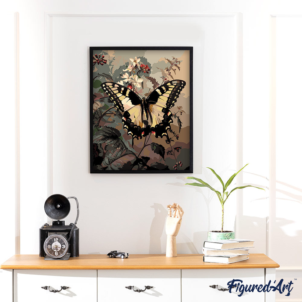 Malen nach Zahlen 40x50cm auf Keilrahmen gespannt Figured’Art Schwalbenschwanz und weiße Blumen