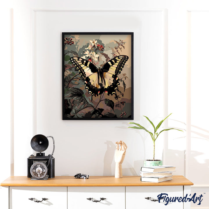 Malen nach Zahlen 40x50cm auf Keilrahmen gespannt Figured’Art Schwalbenschwanz und weiße Blumen