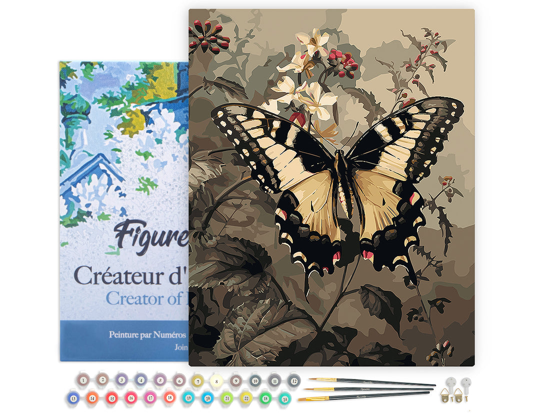 Malen nach Zahlen 40x50cm auf Keilrahmen gespannt Figured’Art Schwalbenschwanz und weiße Blumen