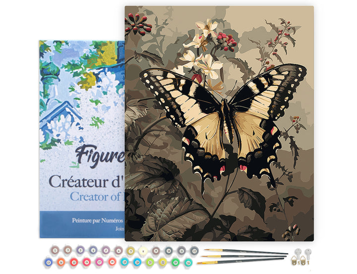 Malen nach Zahlen 40x50cm auf Keilrahmen gespannt Figured’Art Schwalbenschwanz und weiße Blumen