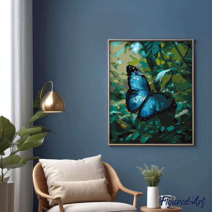 Malen nach Zahlen 40x50cm ohne Keilrahmen Figured’Art Blauer Morpho Schmetterling - Kidis Art