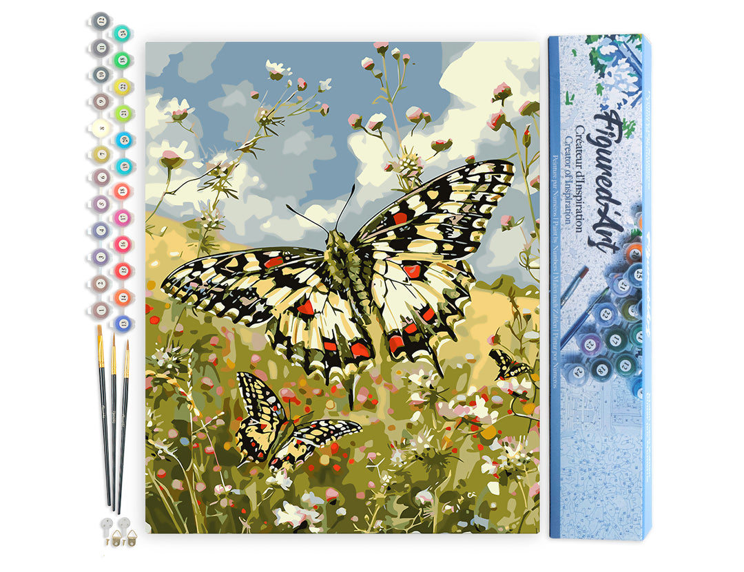 Malen nach Zahlen 40x50cm ohne Keilrahmen Figured’Art Proserpine Schmetterling und Feldblumen