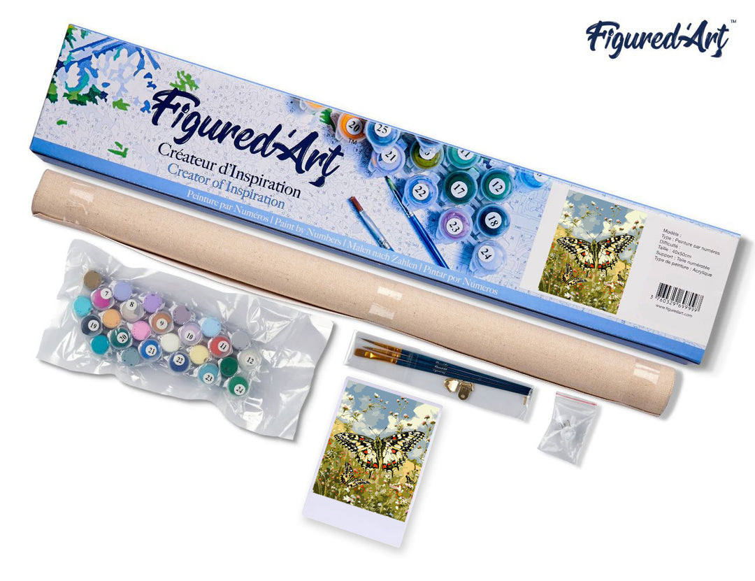 Malen nach Zahlen 40x50cm ohne Keilrahmen Figured’Art Proserpine Schmetterling und Feldblumen