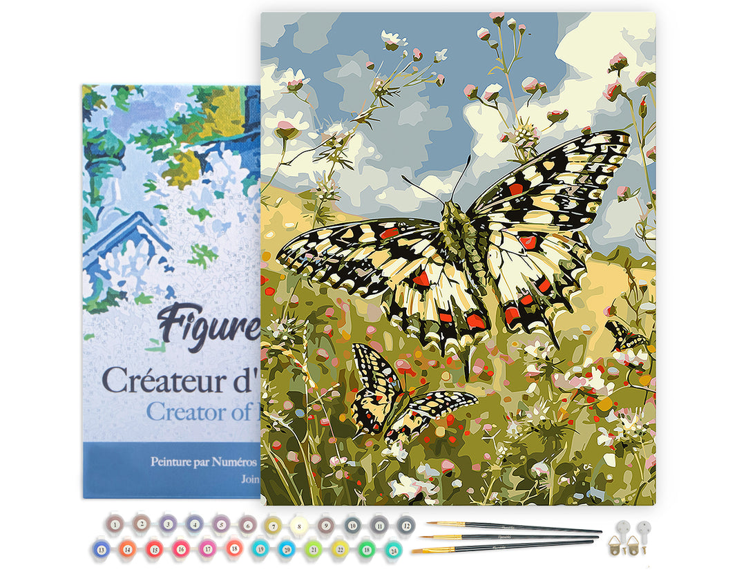 Malen nach Zahlen 40x50cm auf Keilrahmen gespannt Figured’Art Proserpine Schmetterling und Feldblumen