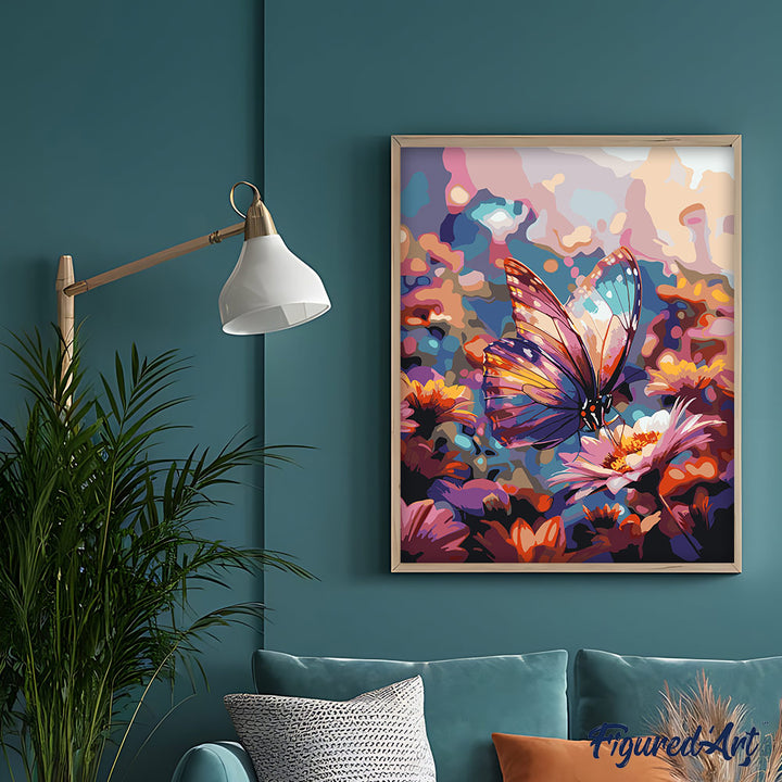 Malen nach Zahlen 40x50cm ohne Keilrahmen Figured’Art Nektar sammelnder Schmetterling