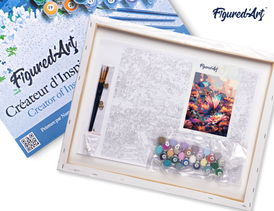 Malen nach Zahlen 40x50cm auf Keilrahmen gespannt Figured’Art Nektar sammelnder Schmetterling