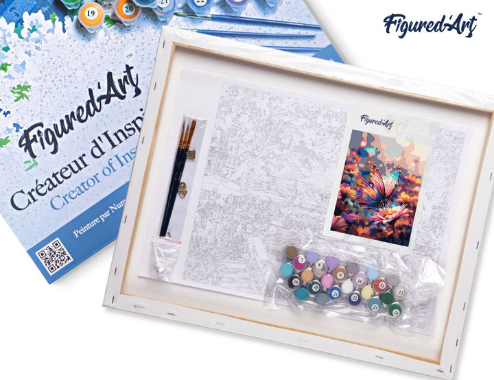 Malen nach Zahlen 40x50cm auf Keilrahmen gespannt Figured’Art Nektar sammelnder Schmetterling