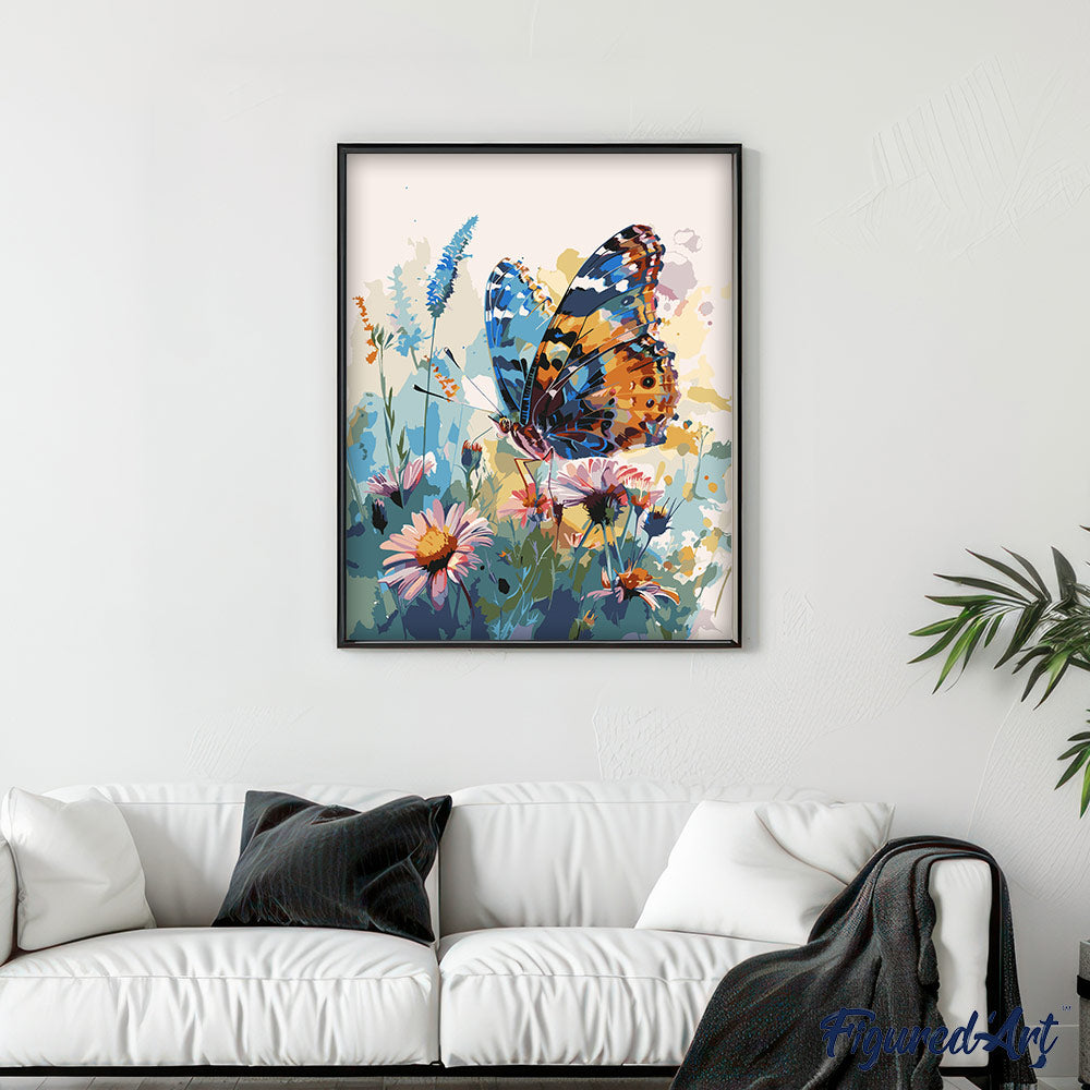 Malen nach Zahlen 40x50cm ohne Keilrahmen Figured’Art Schmetterling und Blumen - Kidis Art
