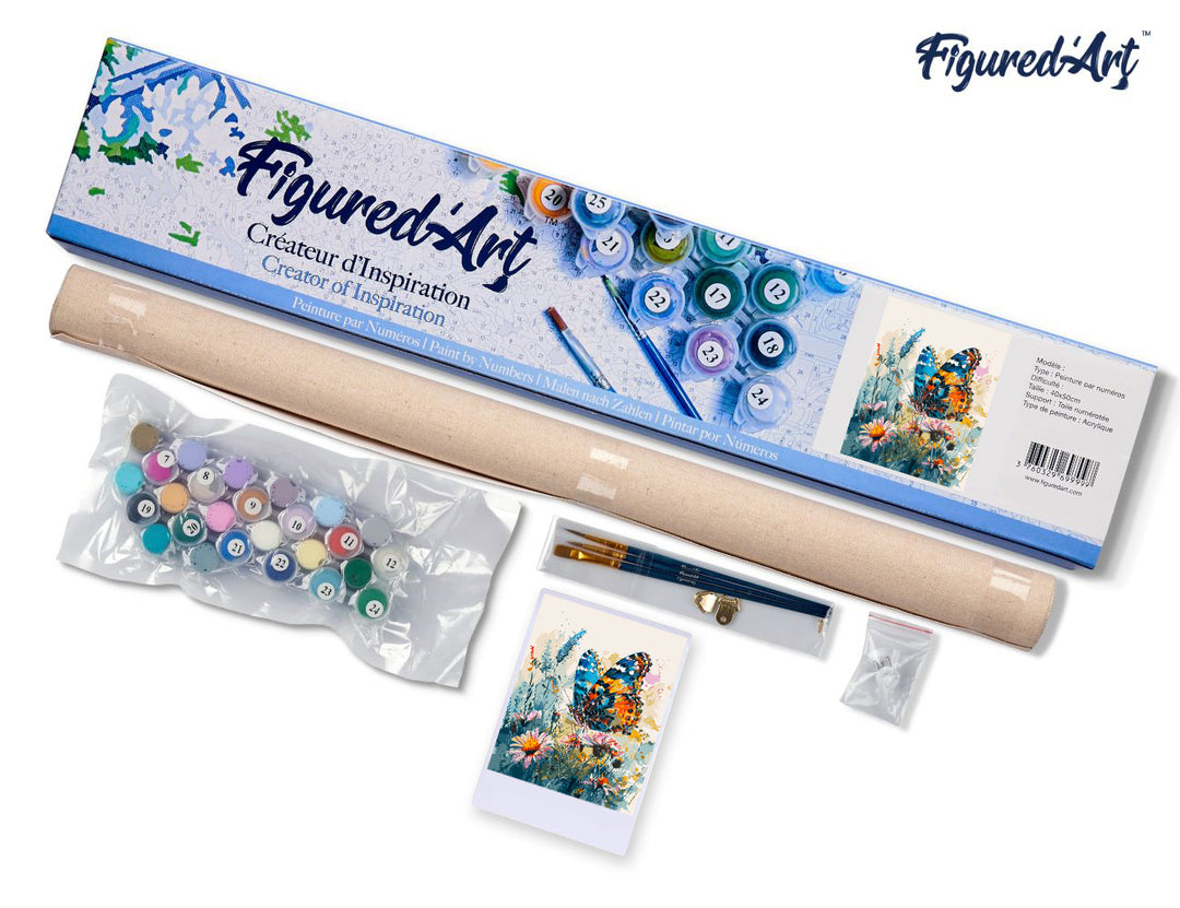 Malen nach Zahlen 40x50cm ohne Keilrahmen Figured’Art Schmetterling und Blumen