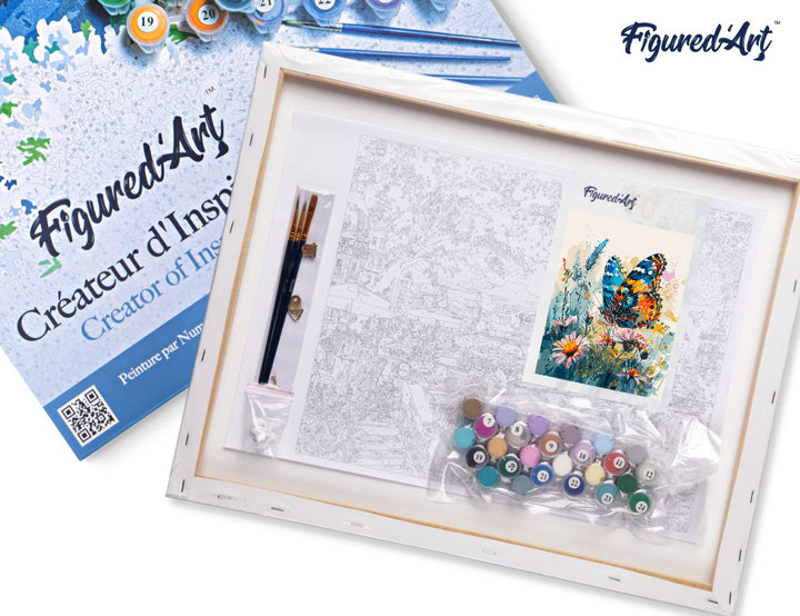 Malen nach Zahlen 40x50cm auf Keilrahmen gespannt Figured’Art Schmetterling und Blumen