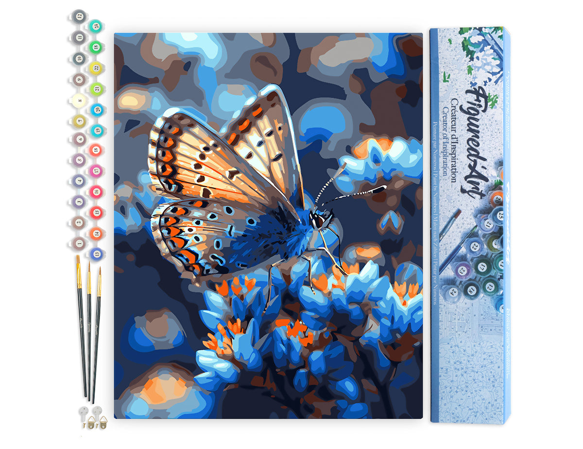 Malen nach Zahlen 40x50cm ohne Keilrahmen Figured’Art Schmetterlinge und blaue Blumen - Kidis Art