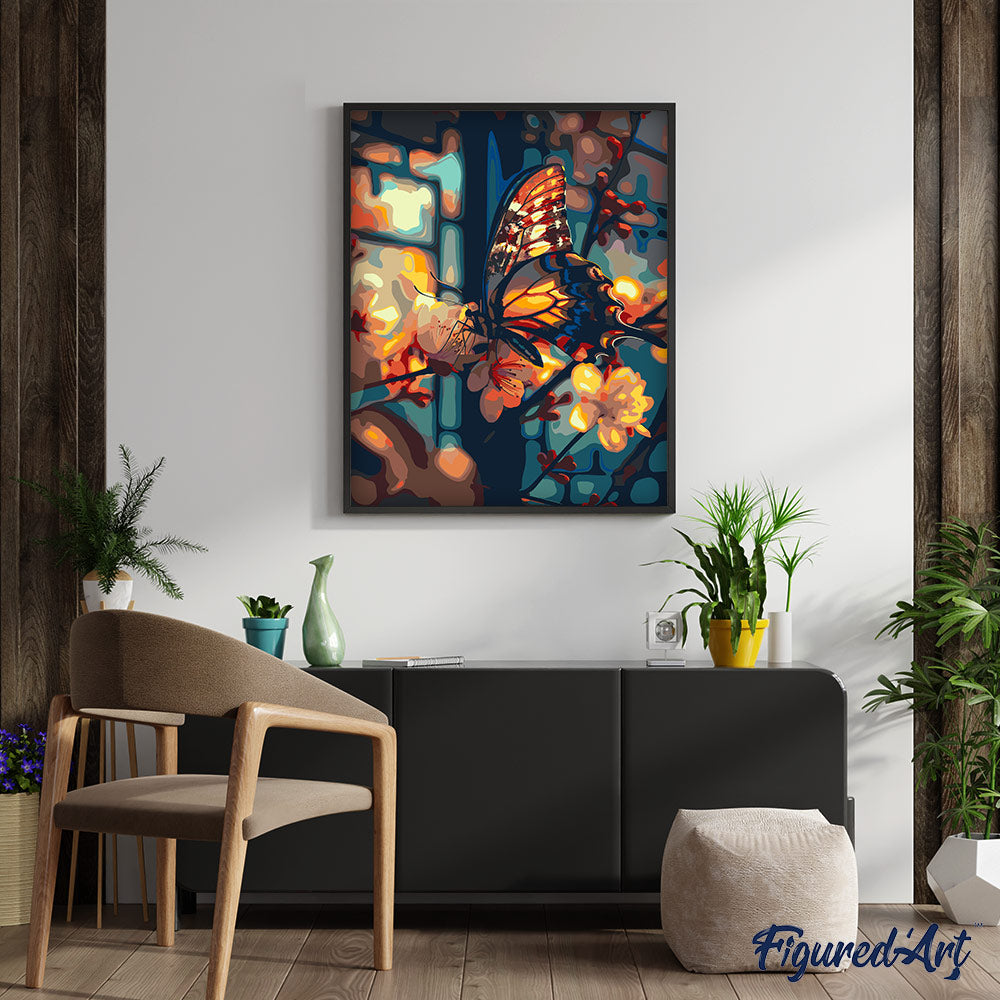Malen nach Zahlen 40x50cm ohne Keilrahmen Figured’Art Schmetterling und Kirschblüten - Kidis Art