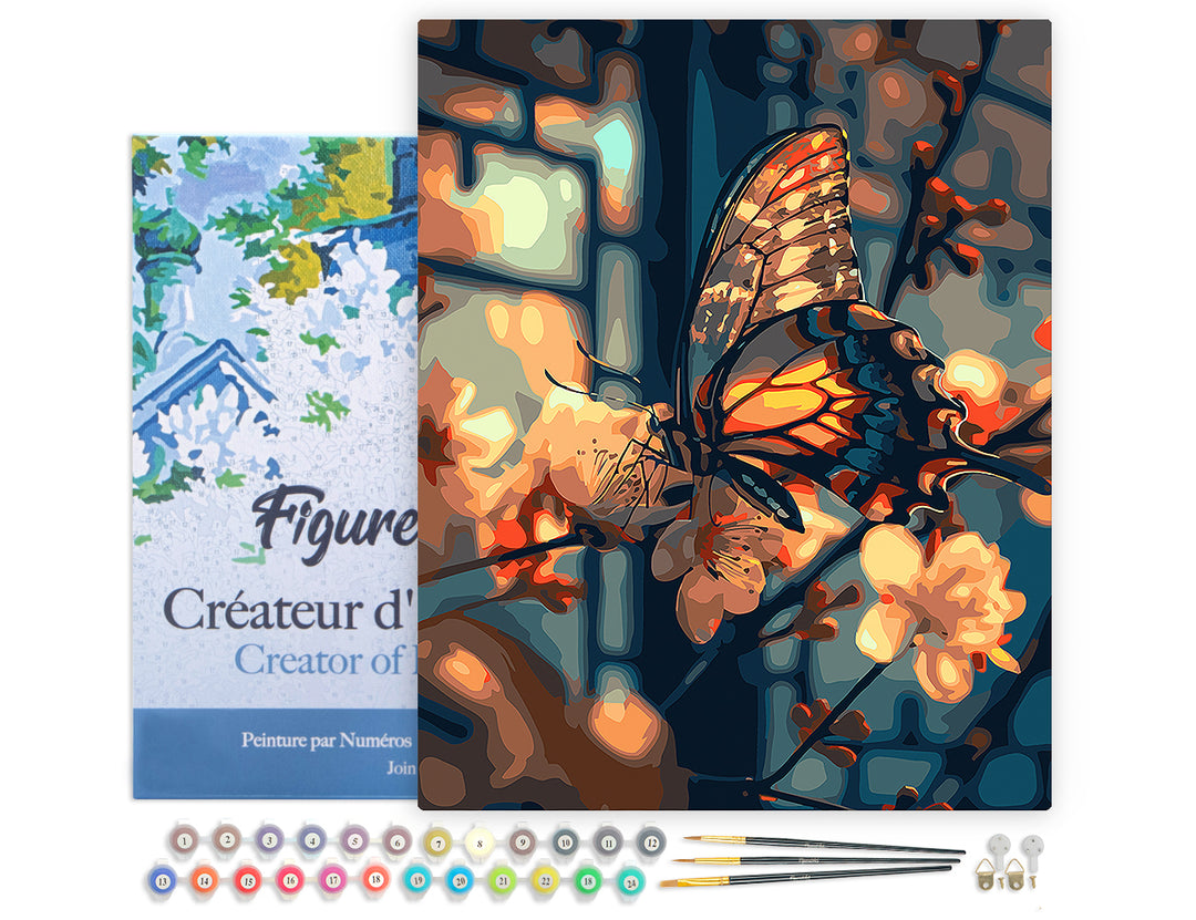 Malen nach Zahlen 40x50cm auf Keilrahmen gespannt Figured’Art Schmetterling und Kirschblüten