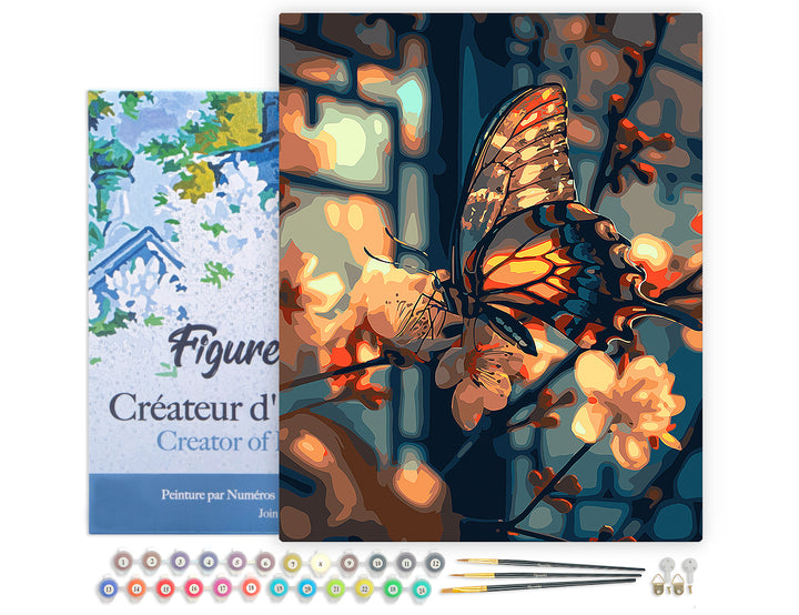 Malen nach Zahlen 40x50cm auf Keilrahmen gespannt Figured’Art Schmetterling und Kirschblüten